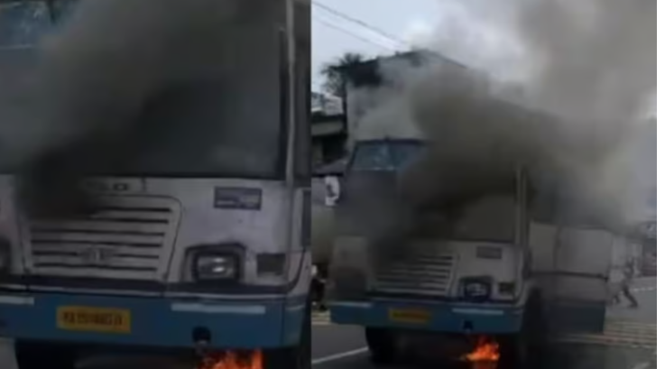 നാട്ടുകാരാണ് ബസിന് തീ പിടിച്ച വിവരം ബഹളംവെച്ച് അറിയിച്ചത്.