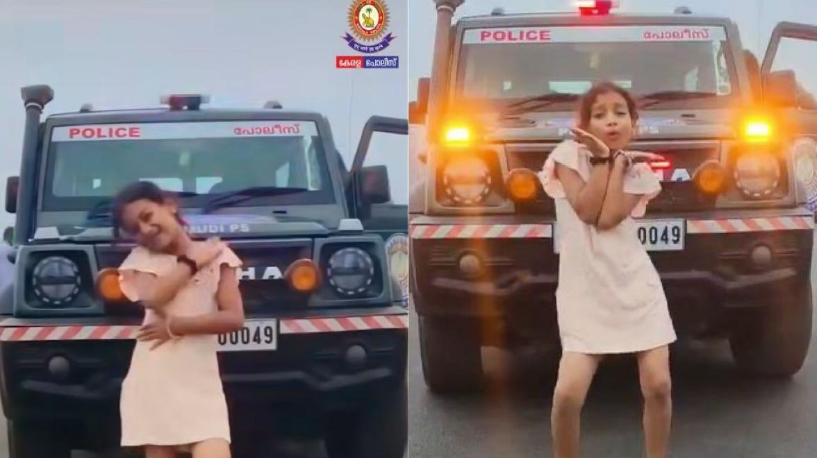 Heartwarming-video-of-kerala-police-helping-a little-girl-make-a-reel-in-front-of-their-jeep